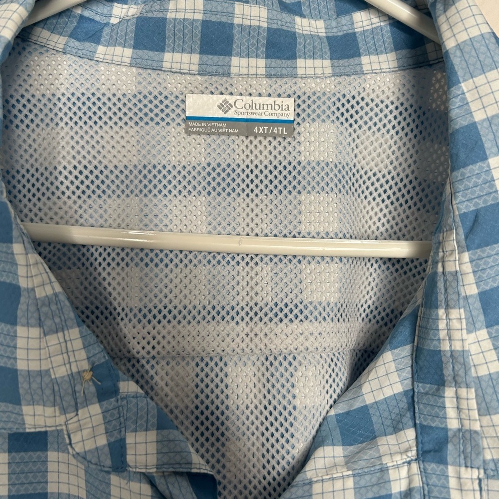 Columbia Blue and White Plaid Men's Shirt PFG 4XT - Picture 2 of 5